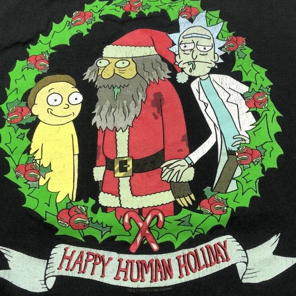 Rick and Morty Adult Swim Happy Human Holiday T Shirt Christmas - Picture 2 of 5